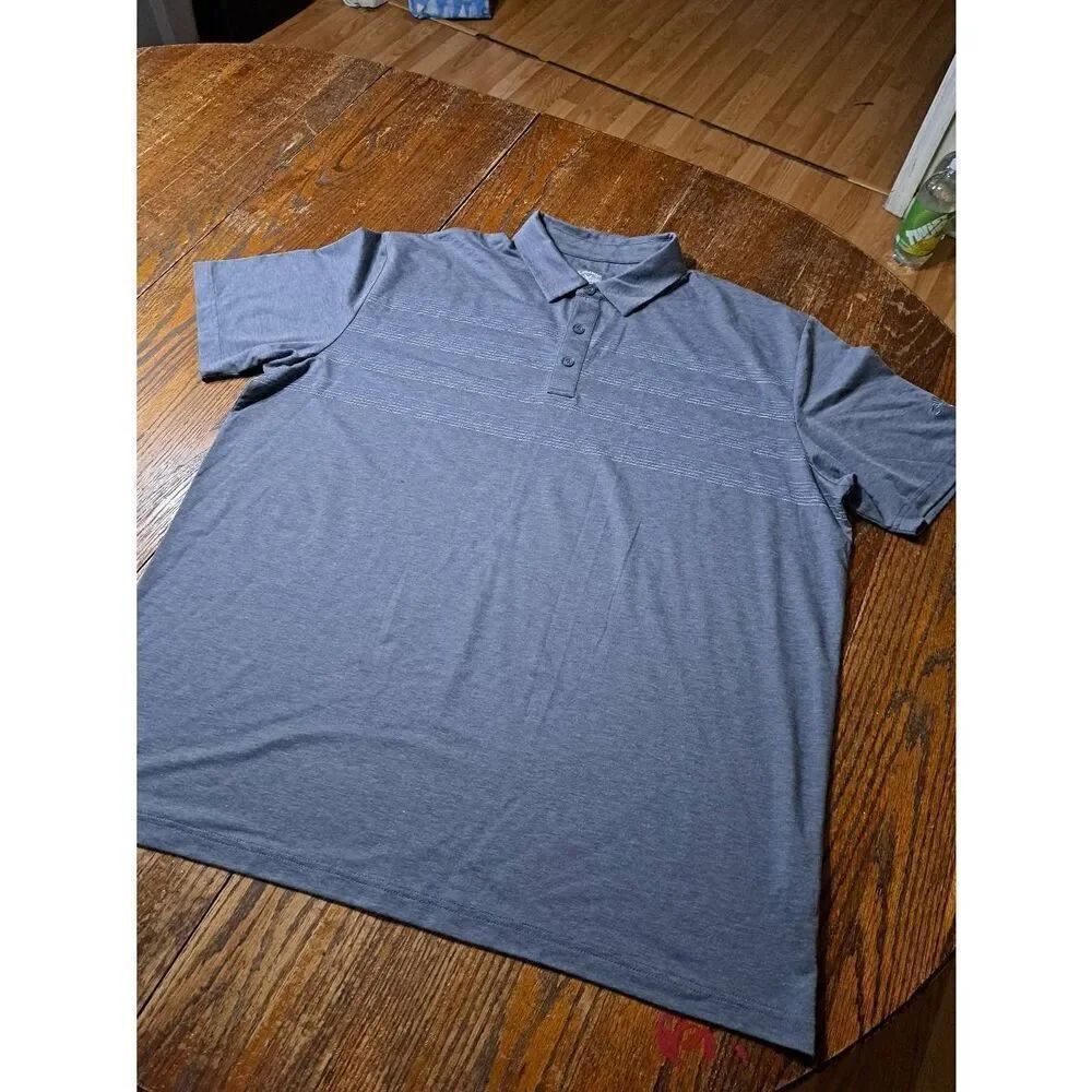 XXL Callaway Grey Blue White 3 Button Short Sleeve Polo Shirt Golf Casual
